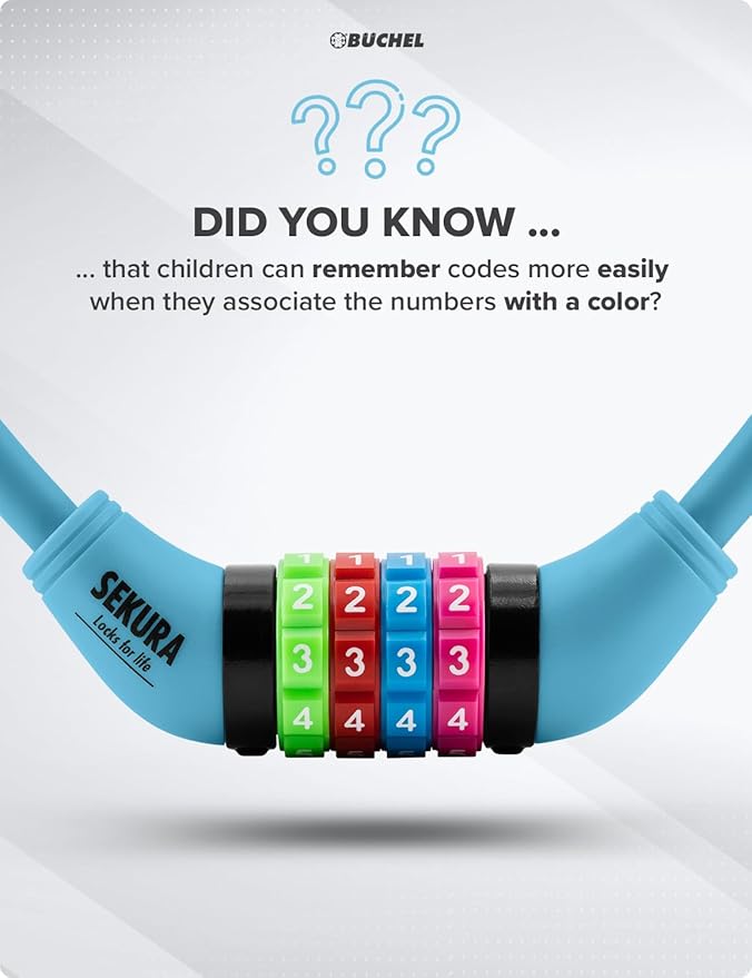 Büchel Bike Locks Cable for Kids - Colorful & Keyless - Secure Your Child's Bike - Easy-to-Use Bicycle Accessory, High Security 5 Digit Resettable Combination Coiling Bicycle Lock, Anti Theft