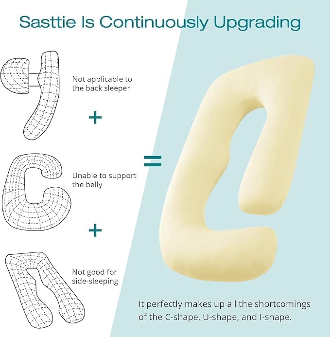 Sasttie Pregnancy Pillows for Sleeping, Jumbo U Shaped Cooling Full Body Pillow with Removable Cover, Pregnant Women Must Haves, Maternity Essential, Light Yellow
