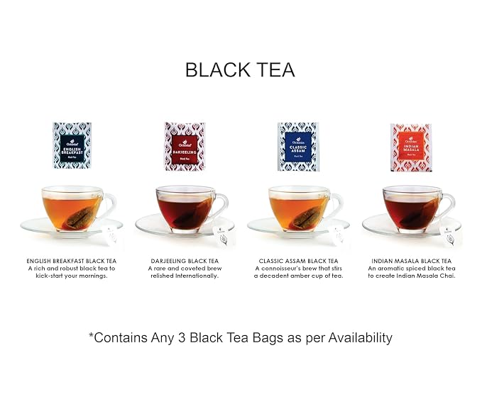 Octavius Assorted Black Tea Sampler Pack | 3 Flavours | 50 Tea Bags x 2 Packs | Premium Indian Teas – Darjeeling, English Breakfast, Indian Masala Chai