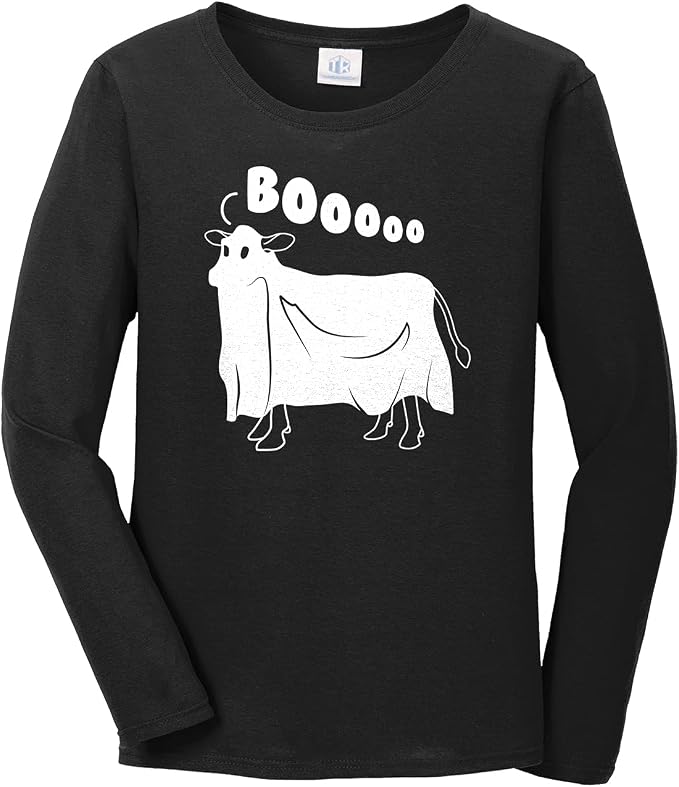 Threadrock Women's Cow Ghost Saying Moo Long Sleeve T-Shirt