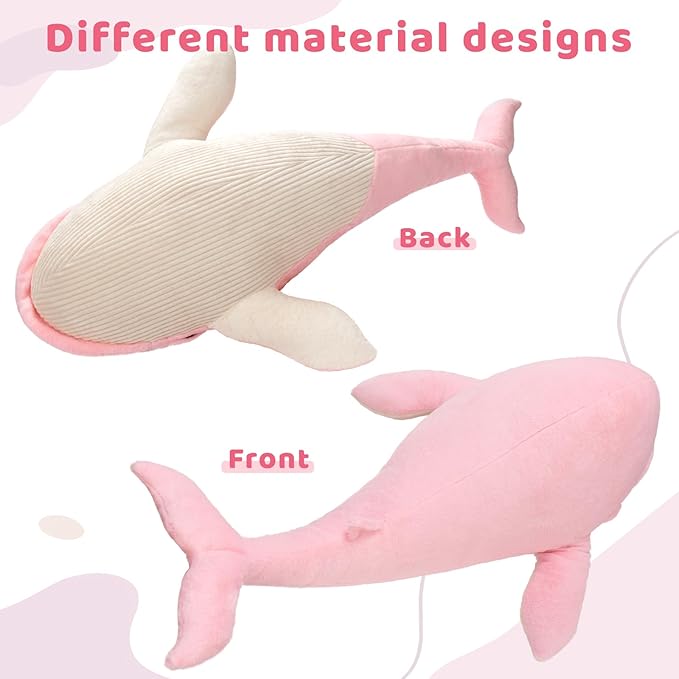 Tezituor 4ft Giant Whale Stuffed Animal, 43.3 inch Large Stuffed Pink Whale Plush Ocean Toys, Hugging Soft Whale Plush Pillow for Girls Boys