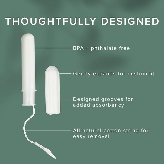 Veeda 100% Natural Cotton Tampons - Regular Absorbency with leak proof protection - Compact BPA-Free Applicator - Unscented & Free from Chlorine, Toxin - 48 Count