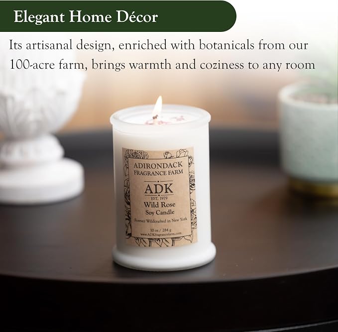 ADK Wild Rose Scented Candle, 10 Oz Aromatherapy Candle, Proudly Poured in The USA, Natural Wax for Relaxation and Home Décor, for Gift, Kitchen, and Living Spaces