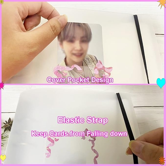 Kpop Photocard Binder Album with 25 Inner Pages, 50 Pcs Holographic Photocard Sleeves, 10 Sheets Cute Korean Stickers, A5 Size, Transparent