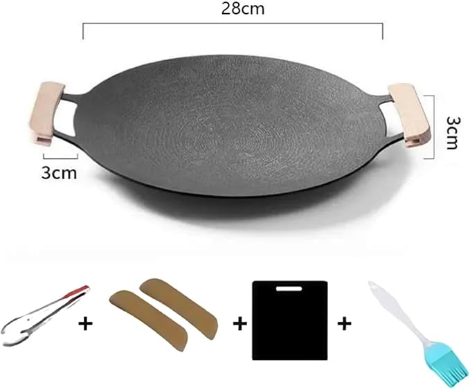 Non-stick Round Baking Pan, Korean Grill Pan for Indoor Cooking, Multifunctional Frying and Baking Pan with Tool for Home Kitchen BBQ (28cm/11in)
