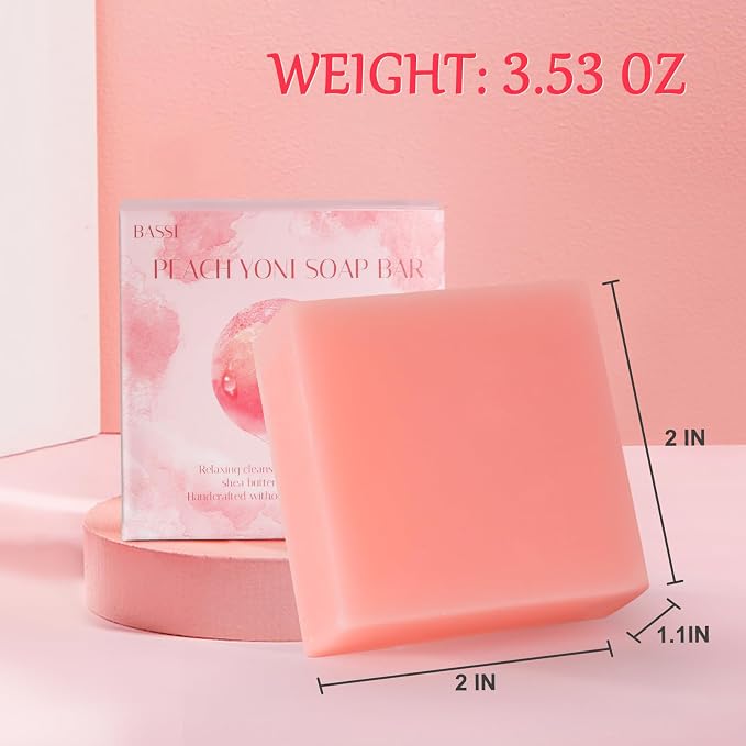 2 PCS Yoni Soap Bars for Women, Natural Feminine Wash Bar Soap for pH Balance & Daily Intimate Care, Gentle Cleansing with Freshness & Hydration, Handmade Peach Soap with Foaming Net 3.53 oz Each