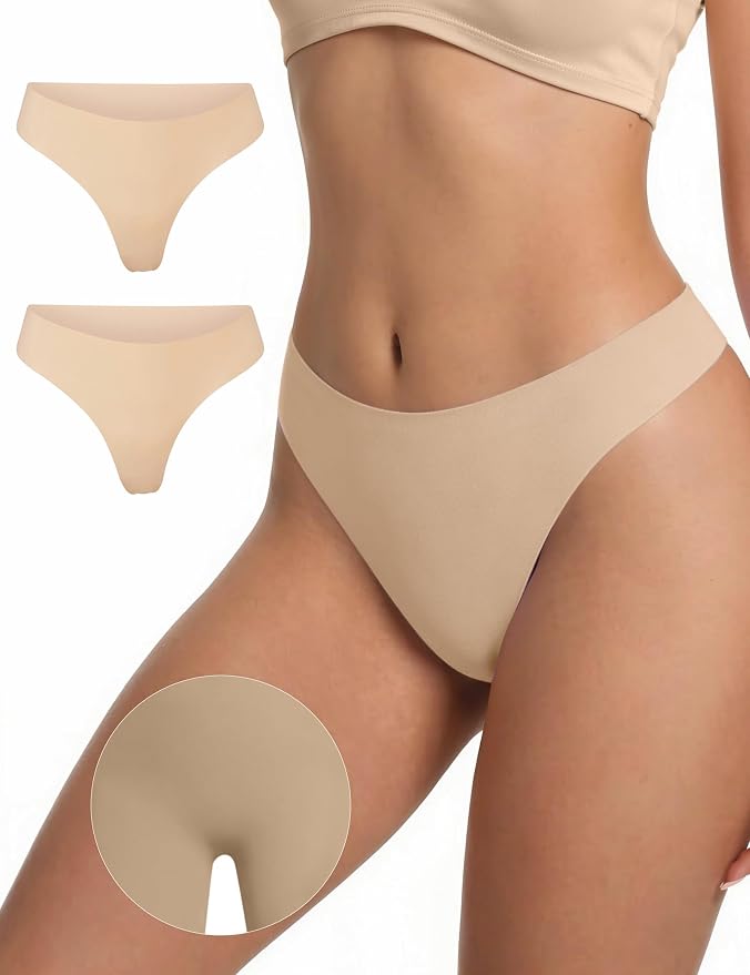 Seamless Thongs for Women No Show G-String Thong Breathable Cotton Panty Liners Underwear for Yoga Workout Gym