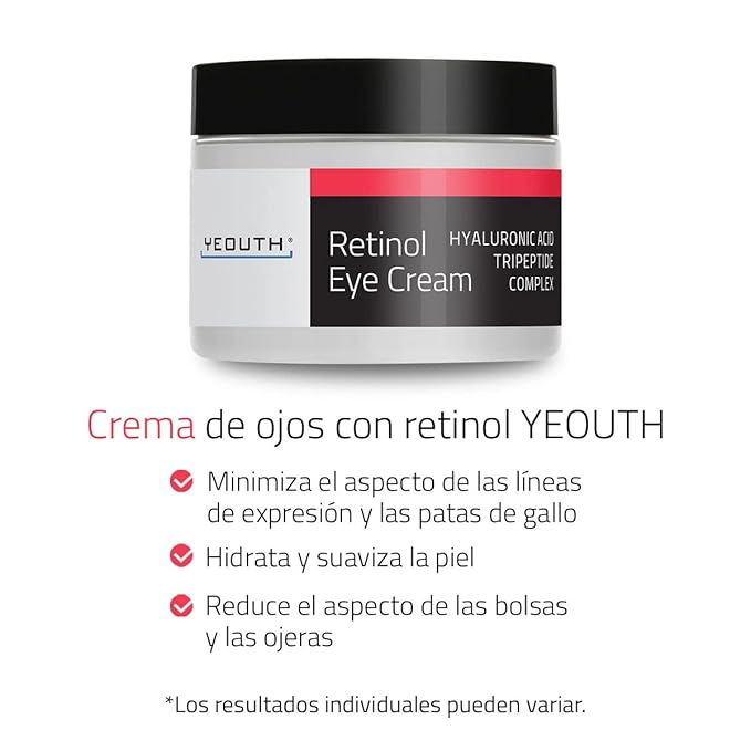 YEOUTH Retinol Eye Cream Anti Aging, Firming Under Eye Cream for Puffiness and Bags Under Eyes for Wrinkles and Dark Circles with Hyaluronic Acid and Tripeptides 1oz
