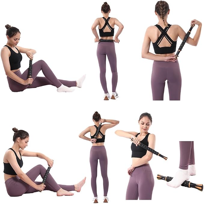 Muscle Roller Massage Roller Stick- Deep Tissue Fascia Blaster for Myofascial Pain Relief, Lymphatic Drainage & Body Sculpting, Handheld Physical Therapy & Recovery Tool (Orange black-18 inch)
