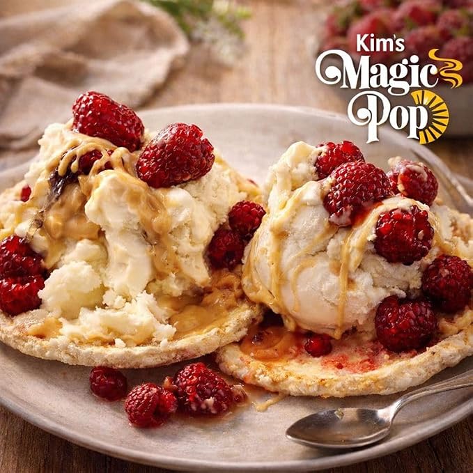 Kim's Magic Pop Freshly Popped Rice Cakes | Strawberry Flavor | 12 Bags | 15 Cakes per Bag | Low Carb, Sugar Free, Fat Free, Multigrain Korean Snack | Easy Bread, Chip, Cracker Replacement