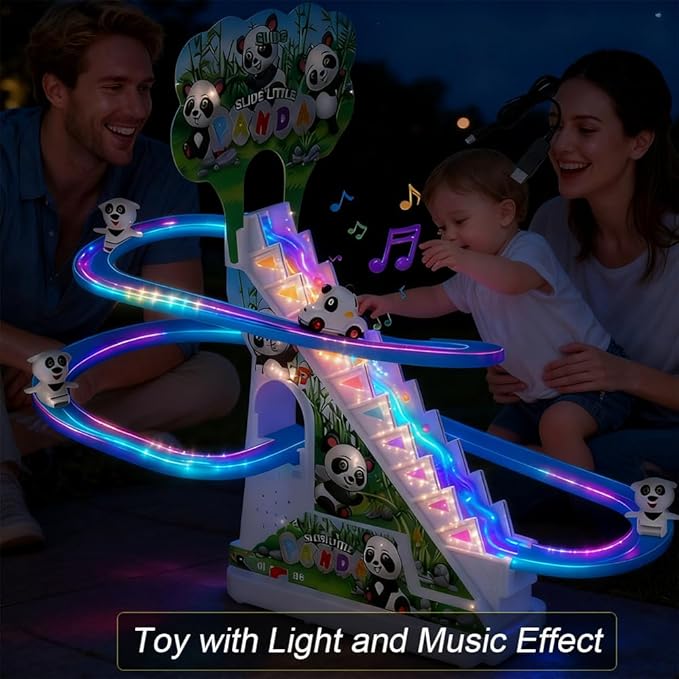 Panda Climbing Toy Set Electric Light Slide Climbing Toys for Automatic Stairs,Playful Santa Race Game Christmas Roller Climbing Toys with LED Light and Music for Toddlers Boys Girls