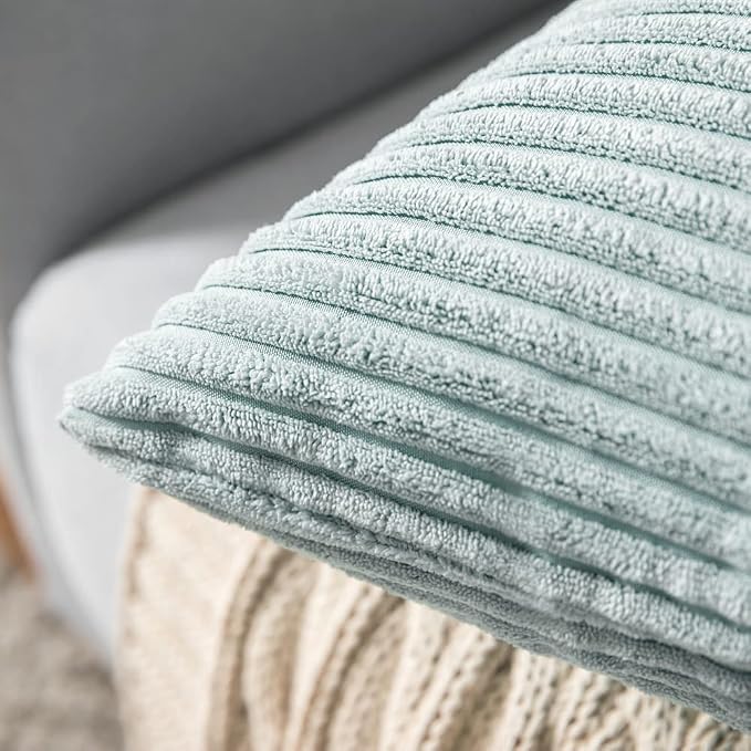 MIULEE Lumbar Corduroy Throw Pillow Covers Set of 2 12x20 Mint | Decorative Striped Textured Cushion Cases, Boho Energetic Vibe Pillowcases, Home Decor for Couch Chair Sofa Bed Living Room