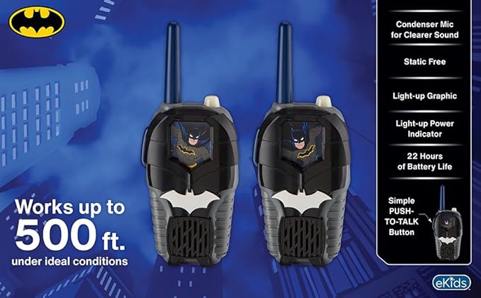 Batman Toy Walkie Talkies for Kids, Static Free Indoor and Outdoor Toys for Boys with Light Up Graphics Designed for Fans of Batman Toys