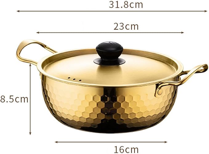 Korea Ramen Pot Stockpot Practical Stainless Steel with Lid Soup Pot Saucepan for Backyard Parties Hiking Picnic Pasta Curry, 22cm Gold