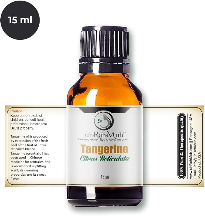 Tangerine Essential Oil, Citrus Reticulata, Cold Pressed Citrus Peel Oil, Sweet Citrus Aroma for Aromatherapy, Diffuser, Massage, Skin Care, Natural Fragrance Oil for Blends – 15 ml