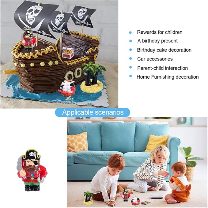 Pirate Theme Figures Miniature Play Set Mini Pirate Ship Collection Playset Cake Toppers for Fairy Garden Ornament, Landscape Scenes,Dollhosue,Party Favor