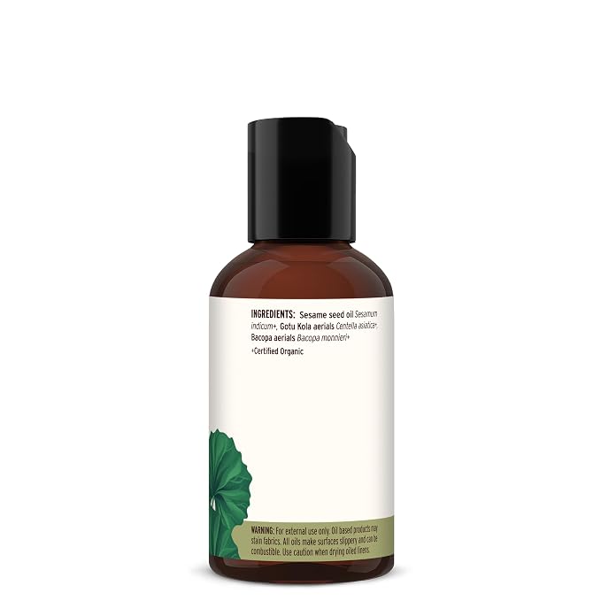 Banyan Botanicals Brahmi Oil with Sesame Base – Organic Ayurvedic Massage Oil with Gotu Kola and Bacopa ­­– Calming Massage Oil for Focus & Relaxation – 2 oz – Non GMO Sustainably Sourced Abhyanga Oil