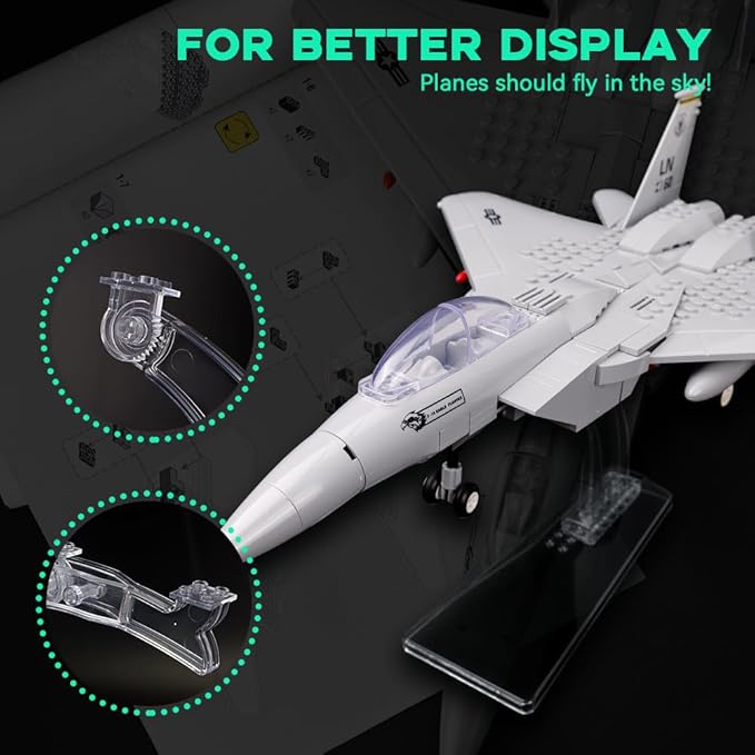 ArtorBricks Air Force Series F-15 Eagle Fighter Airplane Military Building Set Adult Gift.Including Model Display Rack (223 Pieces)