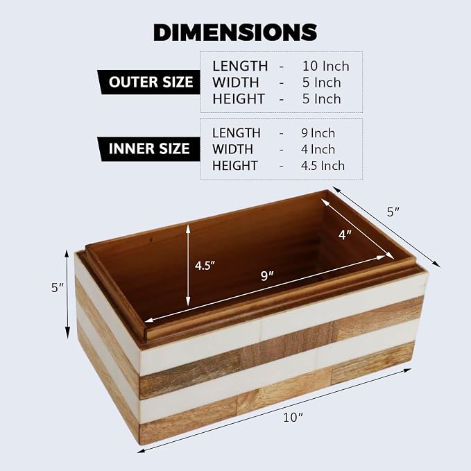 Handicrafts Home White Large Decorative Storage Box with Lid Wooden Memory Box Keepsake Storage Box Photo Storage Box for Home Organization – Resin Inlay Patisserie Adorn Collection- 10x5x5