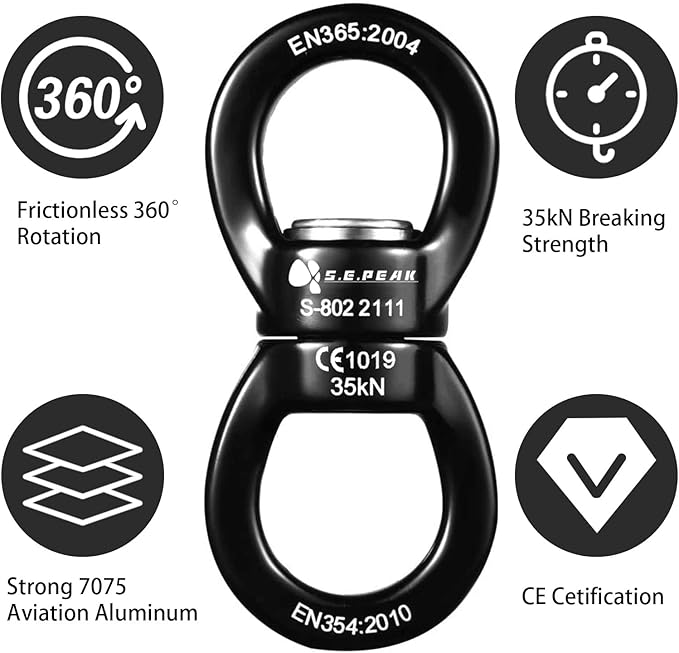 35kN Swing Swivel, CE Certified 360°Rotational Device, Silent Hanging Accessory for Tree Swing, Aerial Dance