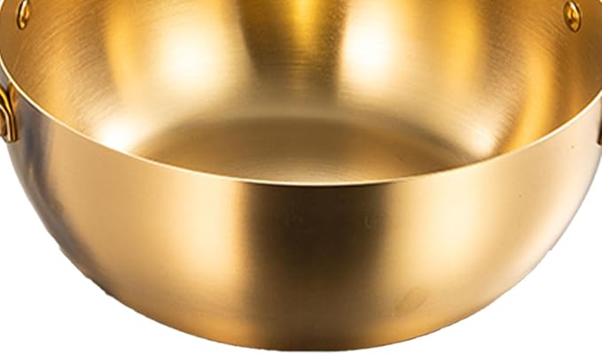 Korea Ramen Pot, Stainless Steel Ramen Cooking Pot with Double Handle Stovetop Ramen Cooker for Soup Noodle Pasta, Induction Compatible (Gold)