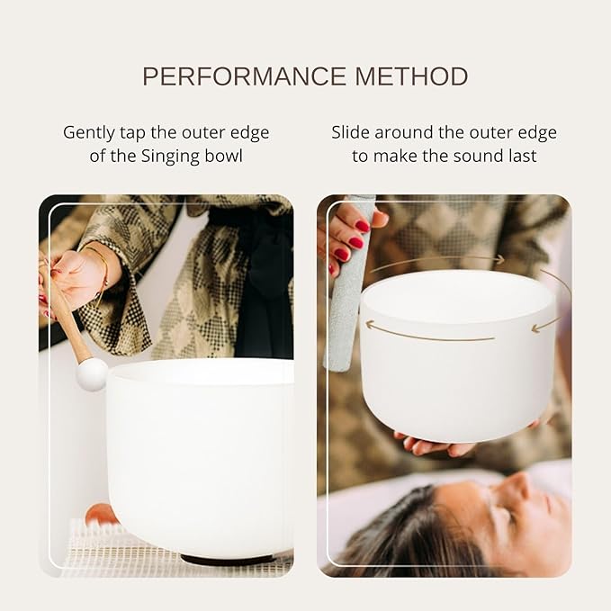6-10 inch 432hz Quartz Crystal Singing Bowls Set of 3 Pure White, for Healing Mindfulness Meditation Yoga Sound Baths with Case and Mallet Suede Striker