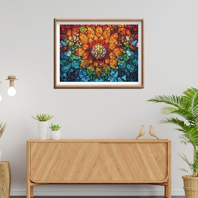 Stained Glass Flower of Life Puzzles for Adults 1000 Pieces, Impossible Hard Difficult Challenging Puzzles for Adults, Colorful Mosaic Flower of Life Jigsaw Puzzle 1000 Pieces