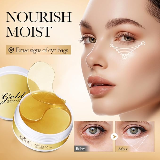 ISILANDON 24K Gold Eye Mask-60 Pcs, Care for Wrinkles,Under Eye Mask Reduce Dark Circles, Puffy Eyes, Wrinkles - Gel Under Eye Patches