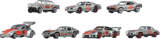 Hot Wheels Mattel 80th Anniversary 7-Pack Ride-On Toy Cars, Includes 7 Mini Cars, Ages 3 and up, Metal JHF01