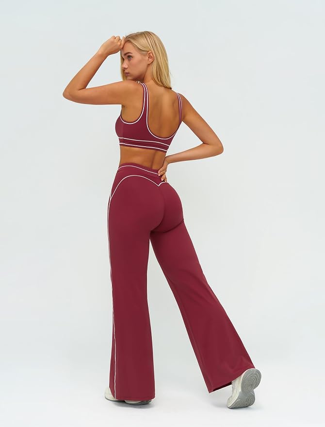 ABOCIW Two Piece Workout Sets for Women Racerback Tank Top Matching High Waist Wide Leg Yoga Pants Pilates Outfits