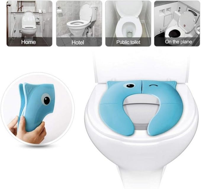 Toilet Potty Training Seat Cover, Travel Toilet Seat, Folding Non Slip Silicone Pads, Travel Portable Reusable Kids Toddlers Boys Girls, Carry Bag (Blue)