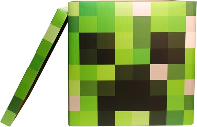 Large 14 x 14 Pixelated Box - Creeper| Birthday Party Supplies | Storage Decoration and Prop, Big Birthday Box | Storage Bin Chest With Lid Gift Accessory (Creeper Block)
