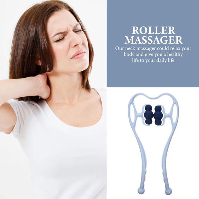 Neck Massager for Neck and Shoulder Shiatsu Deep Tissue Dual Trigger Point Roller for Pain Relief Ergonomic Handle Design Lightweight Portable Handheld Tool Suitable Legs Waist and Shoulder