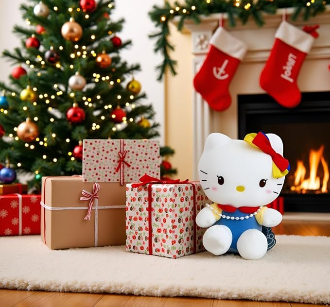 AlphaDesignLuxe Kitty Plush 10” Collectible Kitty Plushie Cute Stuffed Animal Toy Adorable Kawaii Doll (Pearls Classic)
