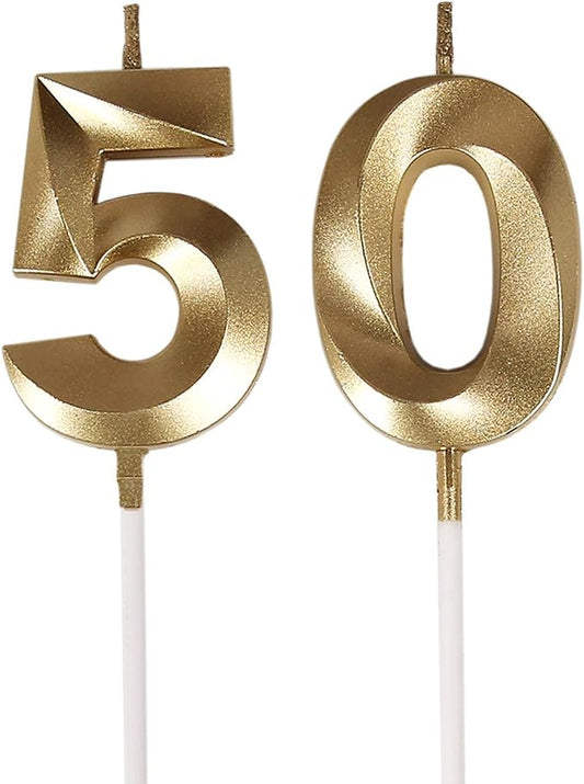 50th Birthday Candles,Gold Number 50 Cake Topper for Birthday Decorations Party Decoration
