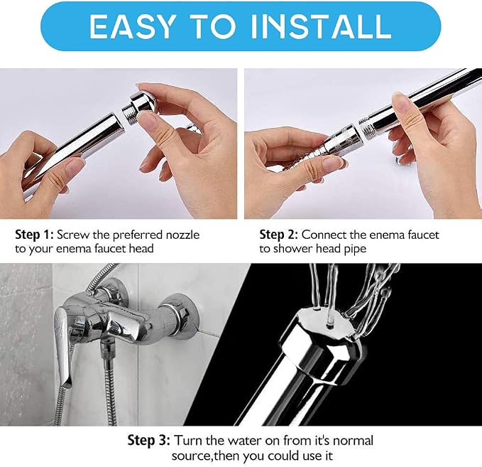 3 Heads Aluminum Shower Cleaner Douche System with 1.5 m Stainless Steel Handheld Shower Hose and Velet Pouch