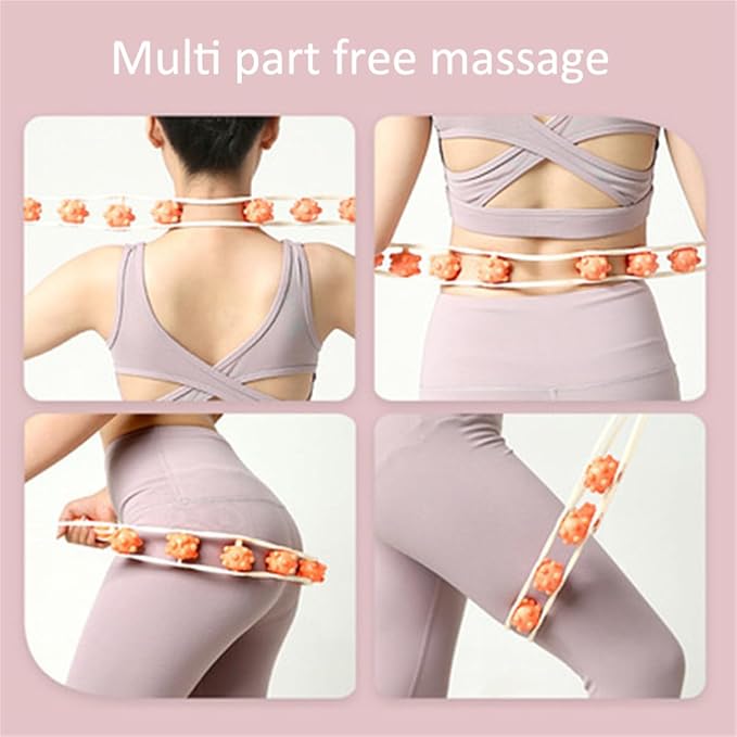 Back Massage Roller Rope, Manual Balll Pull Back Strap with 8 Rollers, Handheld Cellulite Self Massage Tool for Body Shaping, Leg Muscle Relief (Blue)