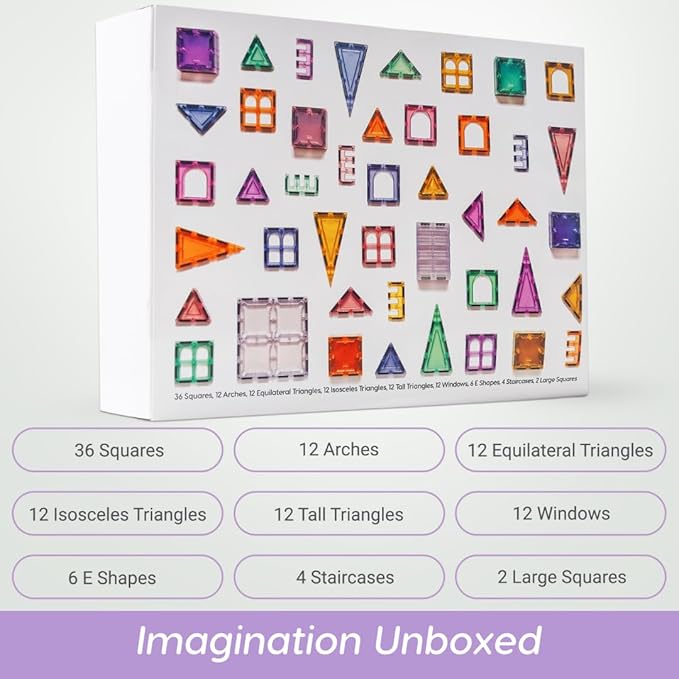 Magnetic Building Tiles; 108 Piece Palatial Set for Boys, Girls and Kids; Pastel Magnetic Building Tiles; Activity; Building Blocks; Toddler Toys; STEM; Children Ages 3 Years +