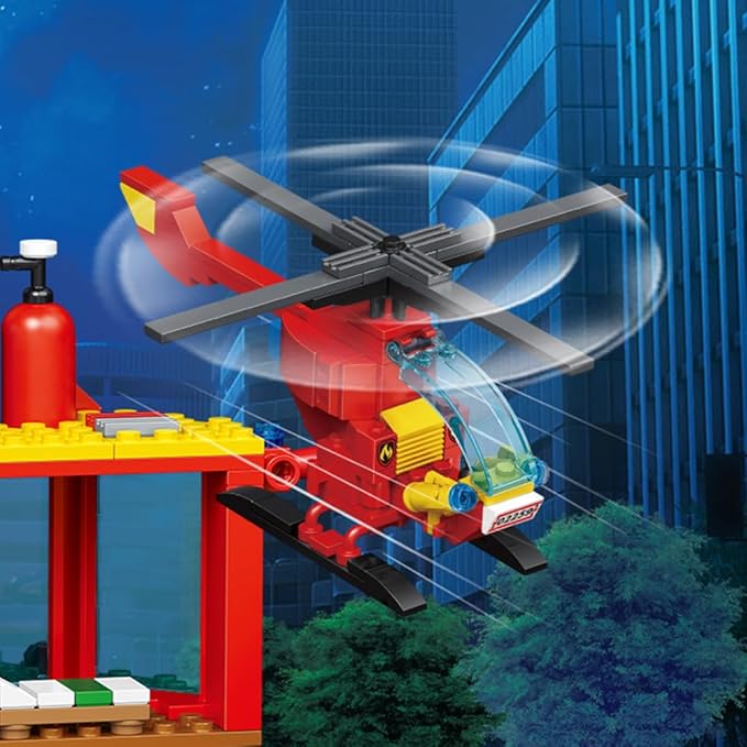 MindBox City Fire Rescue Building Set with Fire Station, Truck & Helicopter,772pcs Toy for Boys 8+