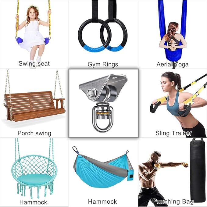 BeneLabel Silent Swing Hanger with Bearing Stainless Steel Hanging Chair Mount 1000 LB Capacity Swing Mount 360°Swivel Hook for Hammock Chairs, Porch Swings, Punching Bags