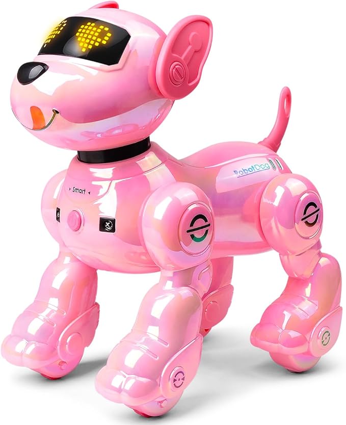 VATOS New Kids Smart Remote Control Robot Dog,17 Fun Interactive Functions Intelligent Programmable Kids Robotic Puppy with 2 Batteries, Singing Dancing Walking Robot Dog Toy for Girls 3-8 Year Pink