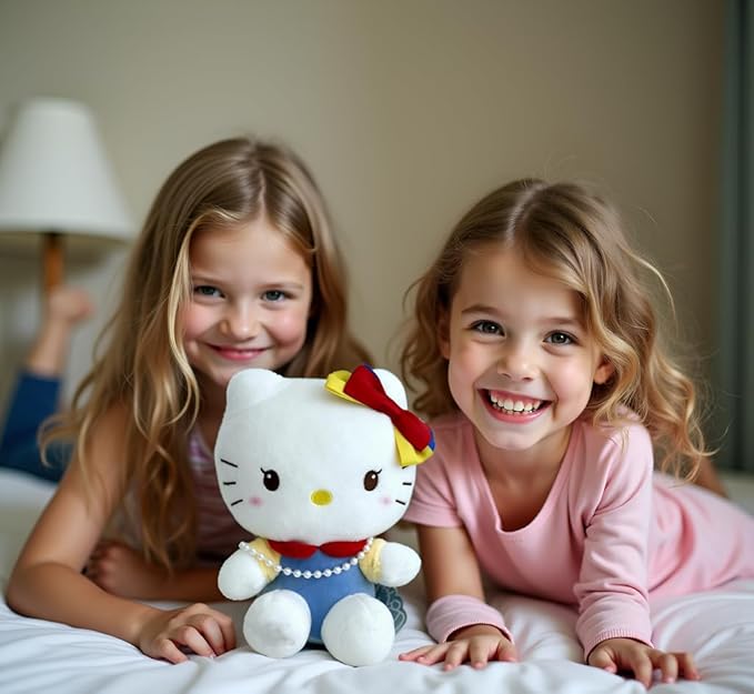 AlphaDesignLuxe Kitty Plush 10” Collectible Kitty Plushie Cute Stuffed Animal Toy Adorable Kawaii Doll (Pearls Classic)