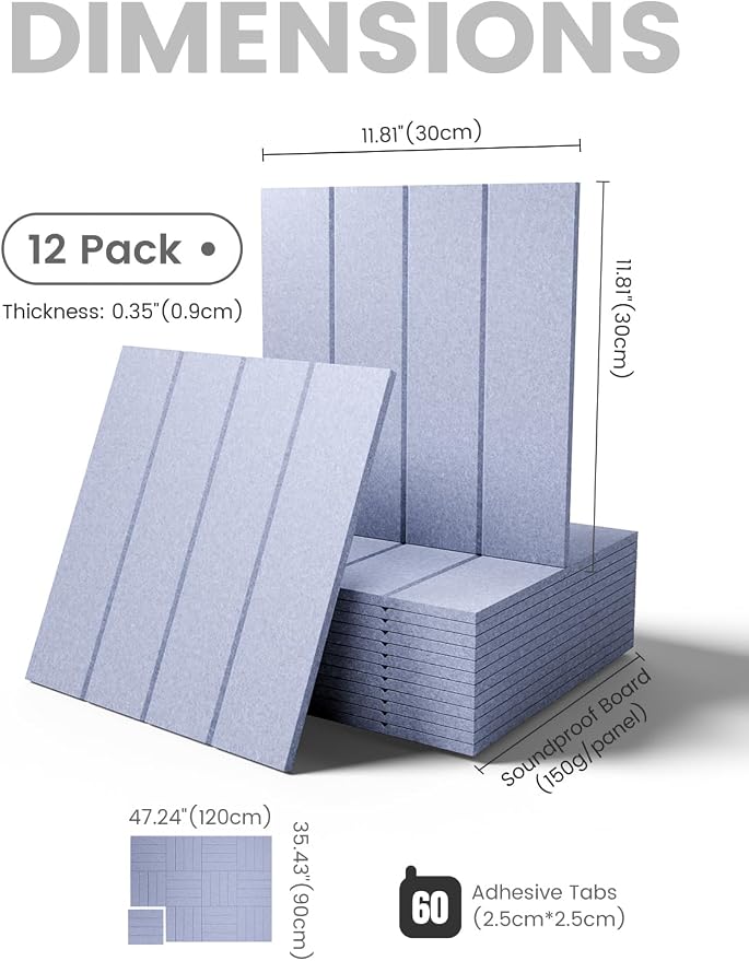 Fluxynara 48" x 36" Large Felt Bulletin Board, Soft Periwinkle | 12 Pack Cork Board Alternative with 60 Safe Adhesive Tabs, Pin Boards for Wall Decor, Home, Office, Classroom,Dorm