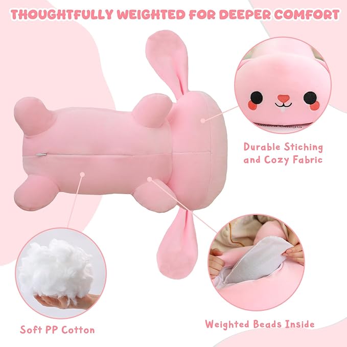 Weighted Stuffed Animals, 1.6 lbs Bunny Stuffed Animal with Weighted Beads, Cute Plush Toy Pillow Gifts for Adults Kids Boys Girls