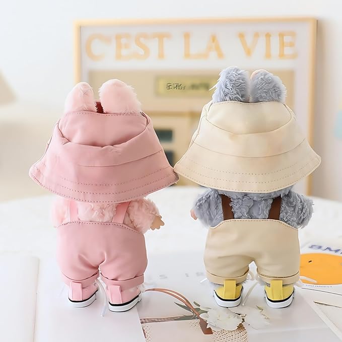 Clothes for Doll Accessories, Stylish Kawaii Overalls Outfit Set 4 Pieces Bib Pants for 15cm 17cm Dolls, Cute Doll Hat Shoes Clothing Set Replacement Blue (No Dolls)