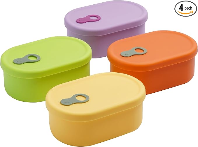 Korean Silicone Food Container, Steam Vent, 22 floz 4-Piece Set | Microwave & Freezer Safe, Leakproof, Airtight, Dishwasher Safe, BPA Free