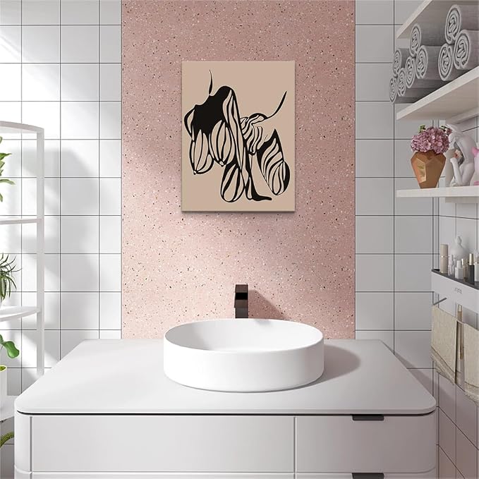 Yeesjoee Sexy Minimalist Nude Female Canvas Wall Art Line, Nudity Outline Posters Print, Woman Body Abstract Curved Silhouette, Beige Black Painting for Bedroom Living Room Home Decor, 12x16 in Framed
