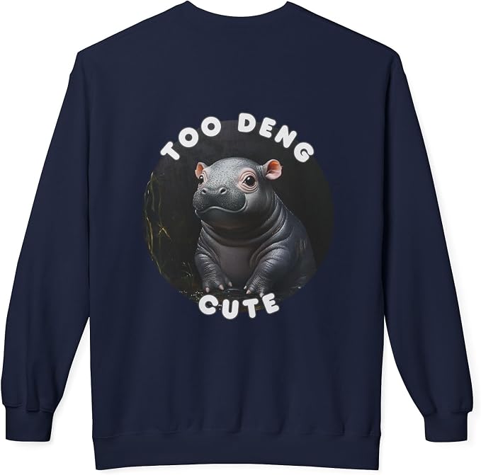Unisex Fleece Crewneck Sweatshirt - Too Deng Cute Moo Deng Hippo, Cozy Cotton Blend, Classic Relaxed Fit