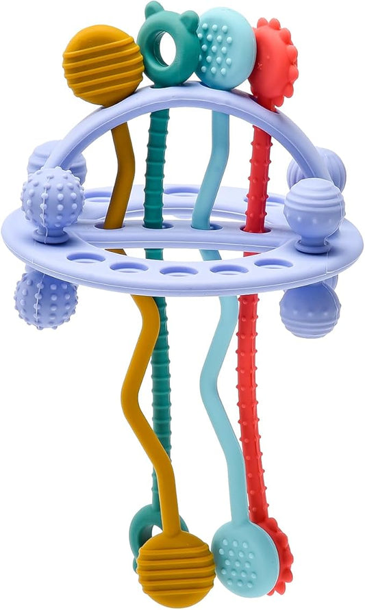 Food Grade Silicone Pull String Baby Toy, Montessori Pull String Sensory Toy for 18 Months Babies Teething Toys (Purple)