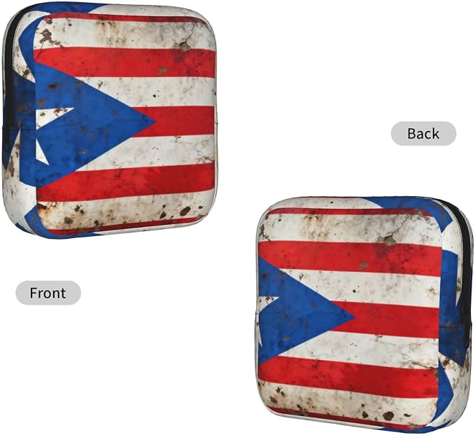 Compact Feminine Care Organizer Vintage Puerto Rico Flag, Reusable Polyester Sanitary Pad Bag, Portable for Purse Travel Daily